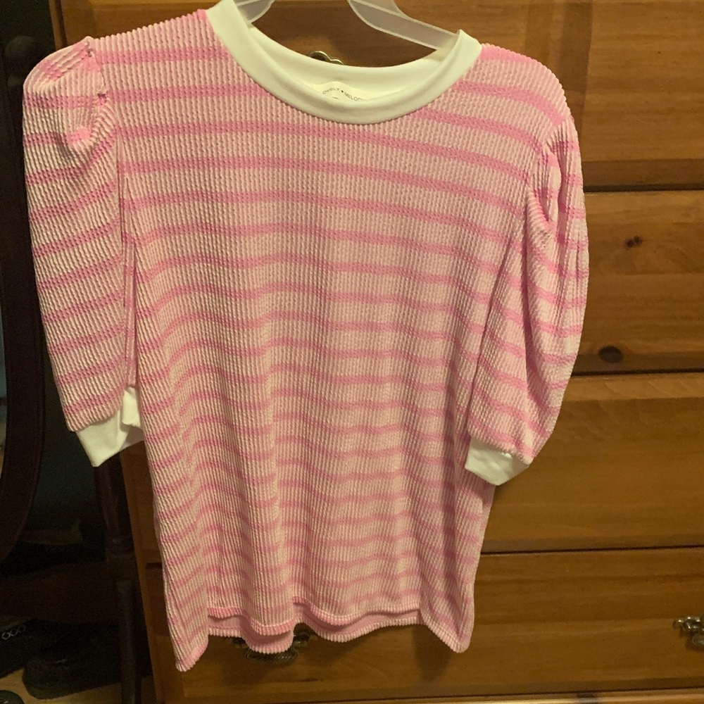 Lovely Melody Pink and White short  sleeve top